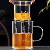 Ensemble de tasses à thé à double paroi en verre borosilicate avec infuseur et couvercle, résistant à la chaleur, pour thé en vrac, compatible lave-vaisselle et micro-ondes