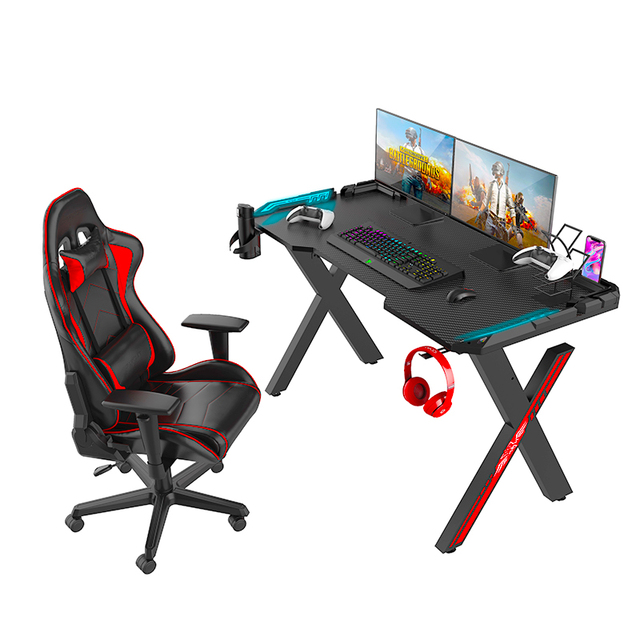 Hot Sale RGB LED Cup Holder Adjustable Metal PU PC Computer Table Gaming Desk Gamer Table