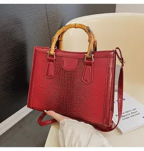 JIANUO Luxury bag with bamboo handle Crocodile Pattern Women's Bag