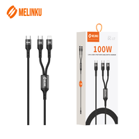 Câble Type-C 2-en-1 Melinku 100W avec charge rapide 5A et double fonctionnalité pour appareils iPhone et Android