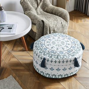 Kedatangan Baru Sarung Pouf Bulat Modern Retro Motif Bunga Gaya Farmhouse dengan Penyimpanan, Bantalan Duduk Berumbai untuk Sandaran Kaki di Supermarket