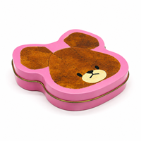 Boîte en métal en forme d'ours rose en gros, conteneur en fer blanc imprimé sur mesure pour l'emballage de bonbons et cadeaux pour enfants