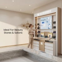 Étagère de présentation cosmétique en bois peint en blanc pour supermarché et centre commercial