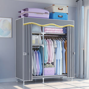 Armoire Portable en fer de 123cm avec couverture Non tissée placard à vêtements assemblé pour <span class=keywords><strong>location</strong></span> appartement organisateur de rangement de bricolage - Product Image 1