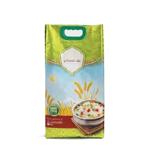 Nuevas bolsas de embalaje de arroz BOPP personalizadas vacías laminadas 5kg 10kg 15kg a la venta con mango cortado