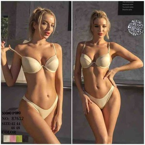 Costume da bagno bikini HDJ beige con reggiseno a ferretto e perizoma per donna, taglie forti 40 42 44 46, in maglia solida di spandex e nylon - Product Image 3