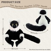 Peluche Lémur Noir et Blanc à Poils Longs, Jouet Réaliste de 10 Pouces avec Longue Queue Moelleuse, Lavable en Machine pour Chiens et Chats