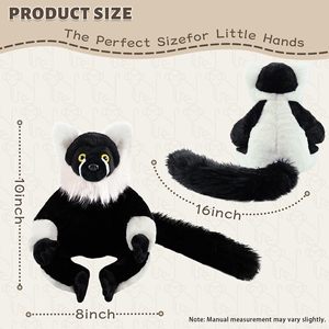 Schwarz-Weißes Gerüschtes Lemur-Plüschtier, 25 cm Realistische Lemur-Puppe mit Langem Flauschigem Schwanz, Maschinenwaschbar für Hunde und Katzen - Product Image 4