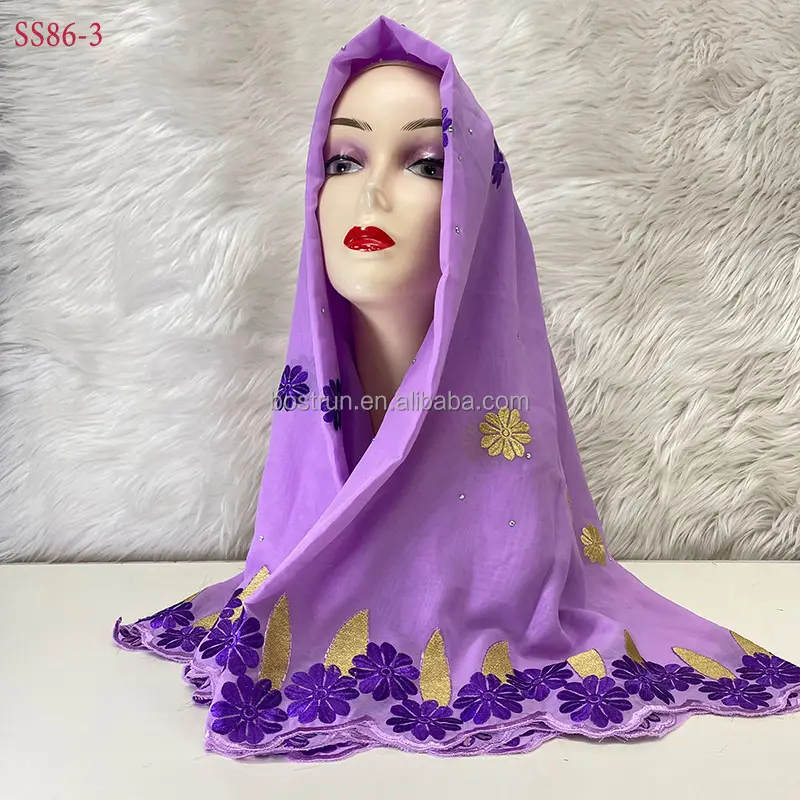 SS86 African Muslin Islamic Hijab Dubai Ramadan Net Sequin Embroidery Scarf Pashmina Extremely Soft Turban Women Wraps