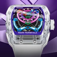 Montre mécanique automatique Mark Fairwhale pour homme, boîtier en verre incurvé, étanche, lumineuse, squelette, style futuriste, montre-bracelet FW-6770