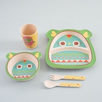 Ensemble 5 pièces de vaisselle pour enfants en fibre de bambou assiette en bambou pour bébé assiette divisée pour enfants bol tasse cuillère fourchette ensemble
