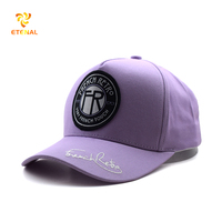 Casquette de baseball ajustable 5 panneaux unisexe en coton Oxford de luxe, motif léopard, avec logo tissé, couleur violette, collection 2025