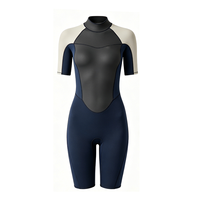 Combinaison de plongée courte pour femme, personnalisée OEM, demi-manches, fermeture éclair dorsale, blocs de couleur, pour plongée et surf, coutures plates, néoprène 3.0mm, vente en gros