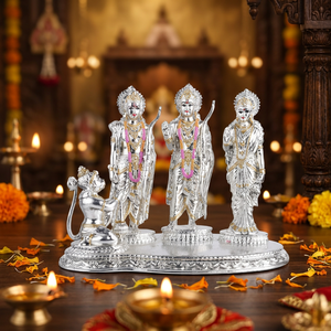 Silver Plated 24k <b>Gold</b> Plated Ram Darbar Idol Lord Rama Sita Lakshman Hanuman Religious <b>Statue</b> Handmade for Tabletop Home Office - Product Image 1