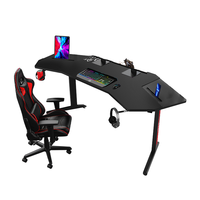 Grand bureau de jeu RGB en fibre de carbone, en forme d'aile, avec éclairage LED, support de câbles métalliques, grand bureau d'ordinateur d'angle