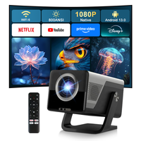 Projecteur certifié Android 13, WiFi 6, prise en charge 4K, haute luminosité, HD 1080P, support réglable, mini projecteur LED avec télécommande vocale