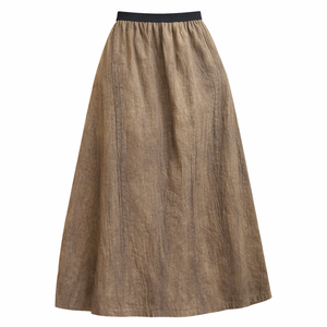 Falda Maxi Personalizada para Mujer, Mezcla de Lino y Algodón, Color Marrón, Cintura Elástica Negra, Estilo Línea A, Casual, Vintage, Elegante - Product Image 1