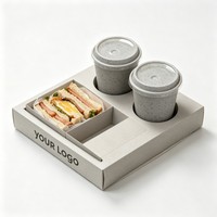 Boîte à emporter personnalisée avec logo, 2 emplacements pour gobelets, pour sandwichs et café, support à boissons intégré en carton pour café et restaurant