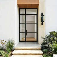 Porte en fer forgé australien moderne, style français classique, en fer noir mat, double porte d'entrée avec verre trempé AS2028