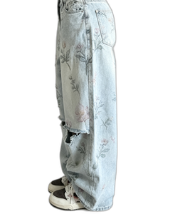 SOONREE Jeans Acampanados para Niñas con Estampado Floral, Rotos, Azul Claro, Pantalones de Mezclilla para Niños, Moda Y2K, Verano, Venta al por Mayor - Product Image 4
