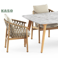 Chaise d'extérieur en bois tissé tissé Pe, terrasse tressée nordique, salle à manger en métal, chaise empilable en aluminium de jardin en teck et corde