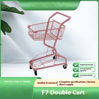Chariot de courses pliable double couche à quatre roues, chariot de supermarché portable rouge avec porte-boissons KTV, plateforme durable
