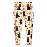 Leggings taille haute pour femmes à imprimé Halloween avec poches latérales, pantalon de sport et de yoga en soie de lait, motifs chat et citrouille, collection automne, vente en gros personnalisée