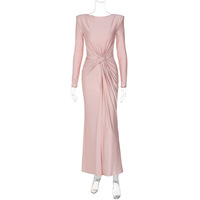 Robe longue moulante plissée à manches longues, couleur unie, élégante et personnalisée, nouvelle collection automne