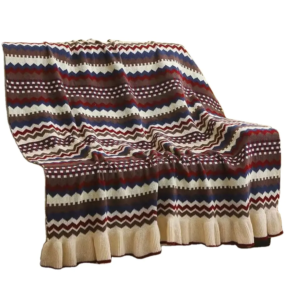 Haki Nordic avrupa ve amerika tarzı süper yumuşak kanepe ev dekor için örgü battaniye renkli atmak battaniye