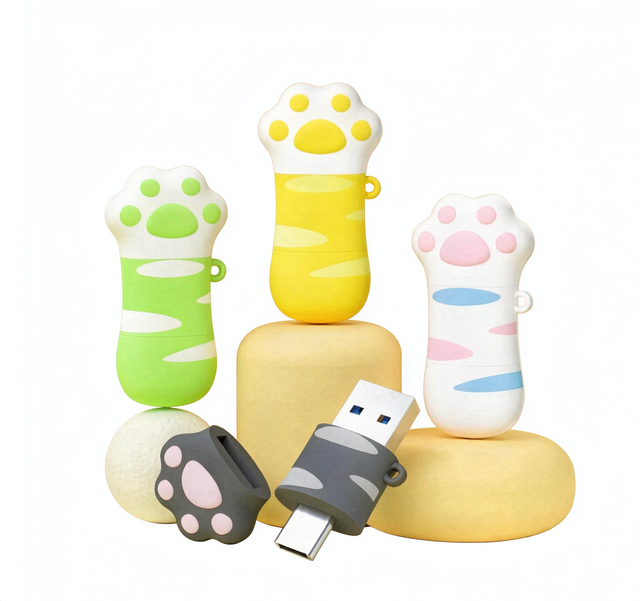 Wholesale Cute Cat Shape Soft PVC OTG USB Flash Drive 8GB 16GB 32GB Custom Logo Type C USB Memory Stick Promotional Gift