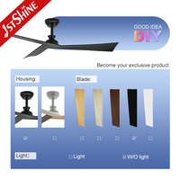 Ventilador de Techo Inteligente 1stshine OEM/ODM para Interiores, 110-240V, Motor de Corriente Continua, 6 Velocidades, Aspas de Plástico Negras, Sin Luz