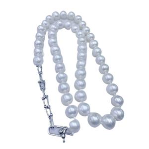 Collier de perles de Zhuji Danshui, grandes perles de 7 à 10 mm, presque parfaites, argent pur avec boucle en fer à cheval réglable - Product Image 5