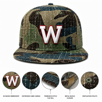 Casquette Snapback Camouflage Vintage Minimaliste Streetwear Tendance Logo 3D en relief Visière Plate Structurée Hip Hop Respirante pour Hommes et Femmes