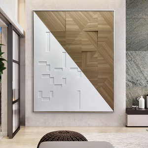 Décoration de la maison encadrée géométrique mixte art abstrait Relife 3D peinture mur bois sculpté Art suspendu - Product Image 3