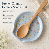 Franse landelijke stijl keramische lepelsteun met fruit- en bloemenprint, lepelhouder voor aanrecht, aangepast patroon, OEM ODM groothandel