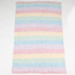 Hot Sale Cute Princess Style Rainbow Colorful Stripe Knitted Child Bedding Comfort Cozy Sofa Blanket For Baby Girls