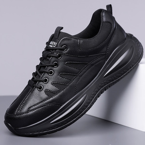 รองเท้าฟิตเนสหนังสีดำสำหรับผู้ชาย พื้นนุ่ม ระบายอากาศได้ดี แบบผูกเชือก รองเท้าลำลองแบบสปอร์ต - Product Image 1