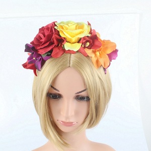 Mujeres colorido Rosa tocado pelo aro corona diadema fiesta Festival Cosplay disfraz accesorio Halloween flor diadema - Product Image 5
