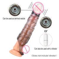 Funda Realista para Pene de 9.8 Pulgadas con Diseño de Punta Abierta y Anillo Anticaída, Preservativo de Silicona, Alargador de Pene, Juguetes Sexuales para Hombres