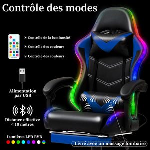 Chaise de Gaming Professionnelle en Cuir, Nouvelle, Grande Taille, Noire et Bleue, à Dossier Haut, avec Repose-Pieds, Prix Abordable - Product Image 2