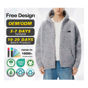 Pull à capuche surdimensionné en <span class=keywords><strong>laine</strong></span> épaisse gris avec logo crocheté à la main, fabriqué par un fabricant certifié GRS - Product Image 1