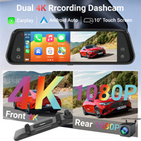 Caméra de tableau de bord 4K 10 pouces avec CarPlay et Android Auto, fonction Mirror Link et vision de recul, pour voiture, DVR, Carlover AI Dashcam