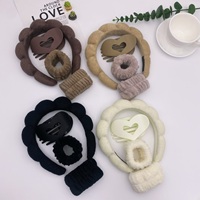 Ensemble de bandeaux de spa en peluche antidérapants écologiques couleur thé au lait, motif nuage de bulles, pour le maquillage + 2 bracelets + pince à cheveux cœur