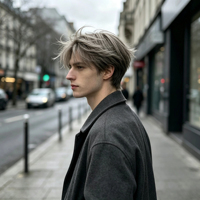 La peluca para hombre de color gris claro, de estructura cuidadosamente definida, está hecha de fibras suaves, esponjosas y fáciles de cuidar, y es adecuada para el uso diario.