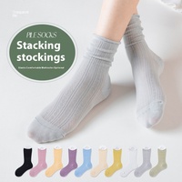 Chaussettes mi-tube en coton blanc pour femmes pour printemps été respirant maille climatisation frisée empilable manchette tricotée