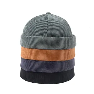 In stock low MOQ fashion popular hot sale high quality colorful blank plain men brimless sports cap corduroy hats wholesale