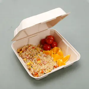 Pemasok Produk Berkualitas 8 Inci Tebu Sehat Bagasse Kotak Makanan Makan Siang untuk Roti Sandwich Hamburger Makanan Cepat