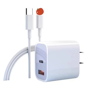 Chargeur mural USB C rapide HXB PD 20W à <span class=keywords><strong>double</strong></span> port, certifié 3C, directement de l'usine, avec câble Type C pour iPhone et téléphone Samsung - Product Image 1