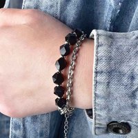 Bracelet Chaîne en Acier Inoxydable Œil de Tigre pour Hommes, Perles Facettées, Maillons Curb, Fermoir à Bascule, Bijou de Protection, Cadeau, Vente en Gros