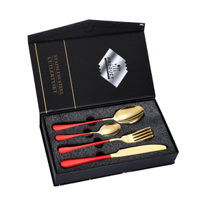 Pei Jiale Stainless Steel Cutlery Set 24 Pieces Black Gold Steak Knife Fork Spoon Tea Spoon <b>Gift</b> <b>Box</b> - Product Image 5